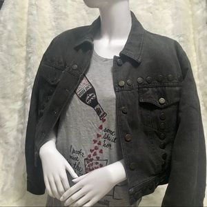 💙💖Vintage 90s Men’s Moschino Jeans Gray Studded Denim Jacket Biker Punk